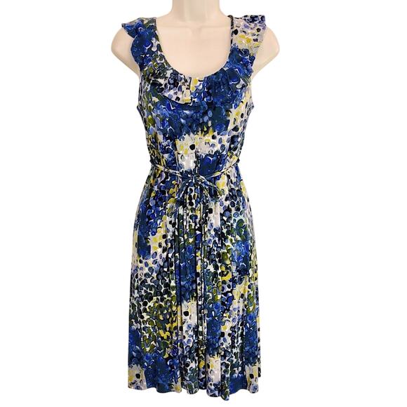 New York & Co Dresses & Skirts - New York & Company Blue Green Fit & Flare Dress Figure Flattering Stretch Knit